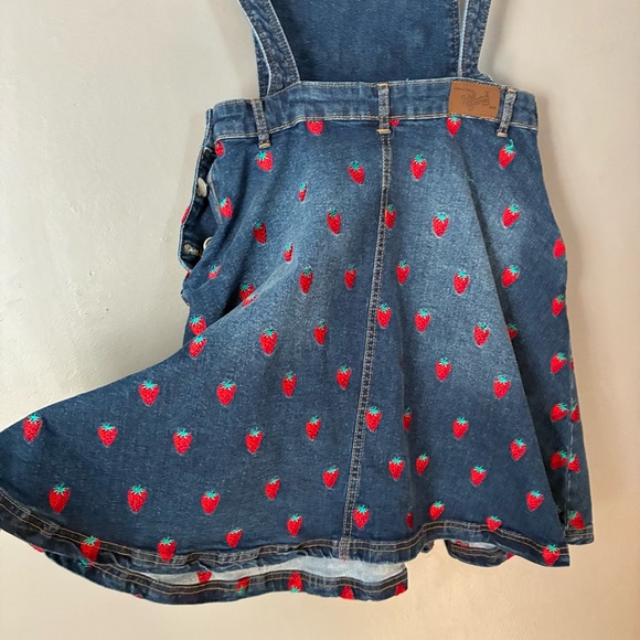 HELL BUNNY Strawberry Denim Pinafore Dress Pinup Novelty Embroidered Size M - Picture 8 of 11